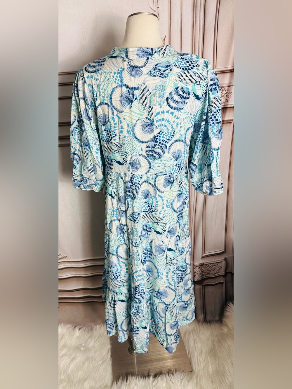 Blue Paisley Midi Shirt Dress with Belt - Picture 4 of 7